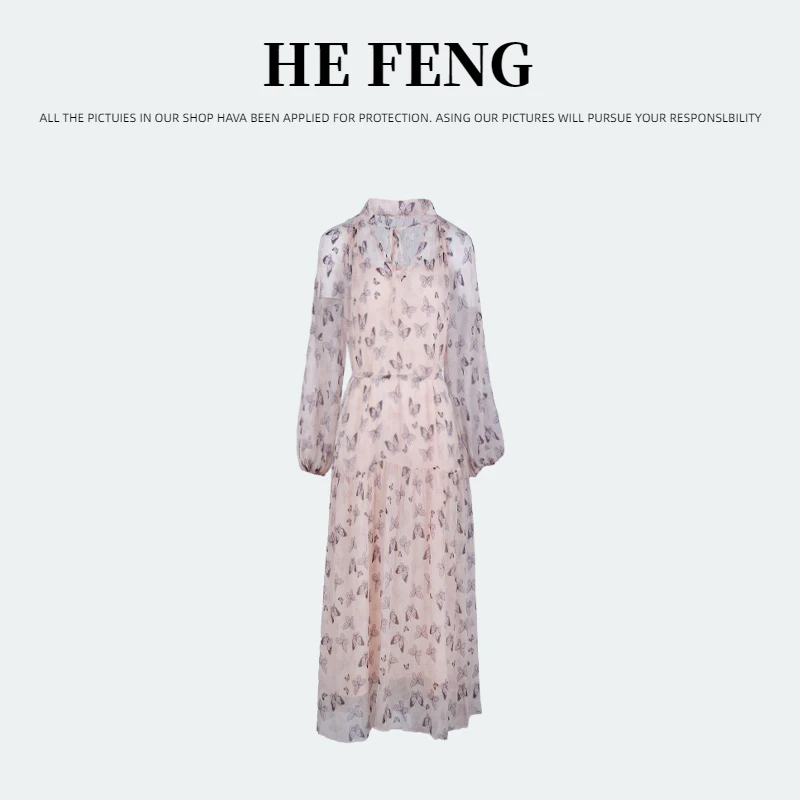 【粉色-禾枫原创】重磅100桑蚕丝连衣裙HF24D222