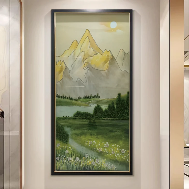 入户玄关装饰画高端手工立体实物画轻奢走廊过道挂画