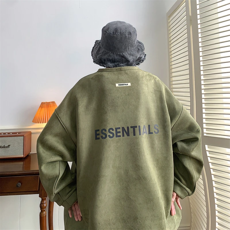 essentials麂皮绒圆领卫衣男春秋款美式重磅外套大码2023新款潮牌