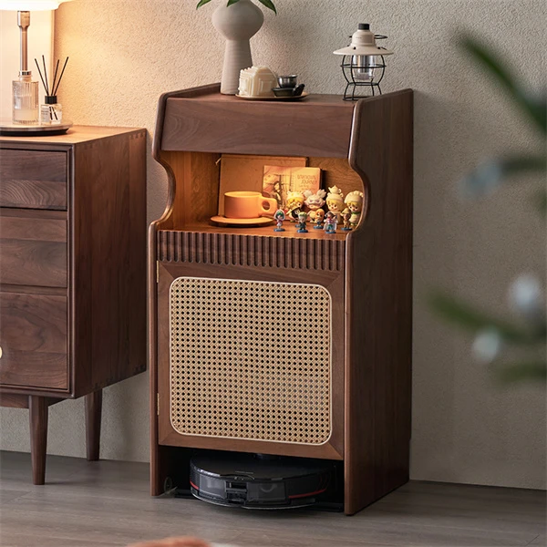 色格 戏楼·黑胡桃木实木扫地机器人置物架云鲸收纳柜沙发电视边柜