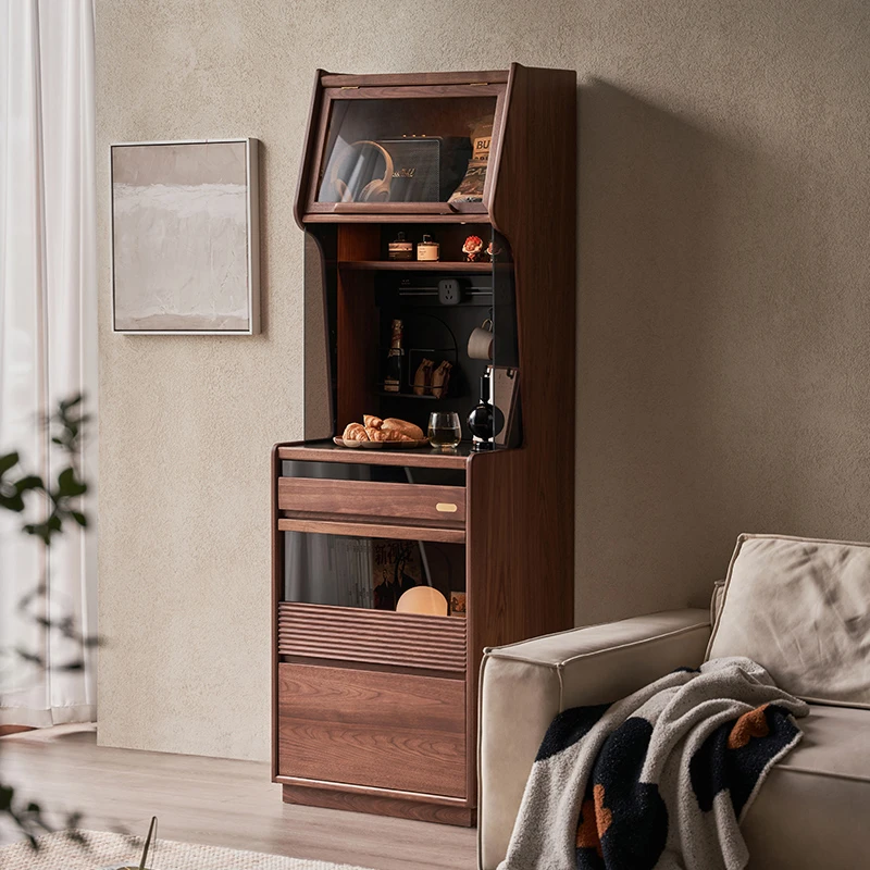 色格 暮光·黑胡桃实木餐边柜沙发边柜酒柜靠墙一体柜高柜茶水柜