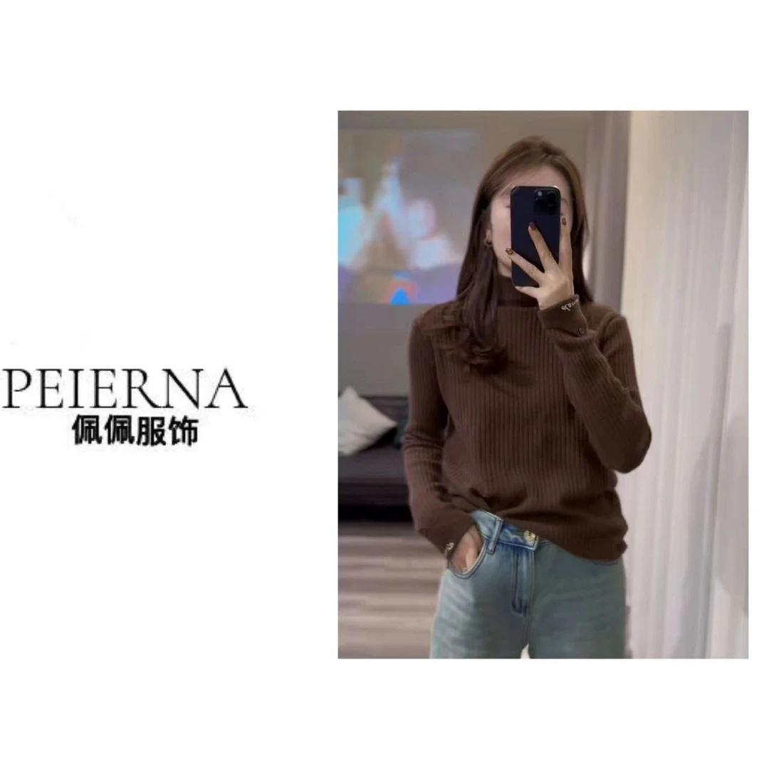 佩佩 八 【中领坑条】100全羊毛针织衫 G6509 5125187 百搭 先