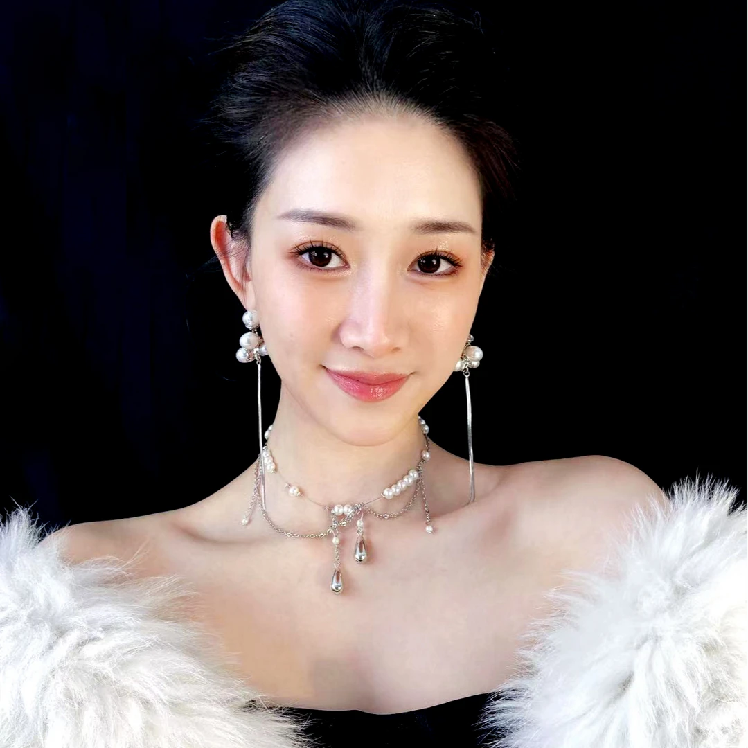 合金仿珍珠项链 【楼漂亮专属】双层珠珠流苏项链女小众设计锁骨链