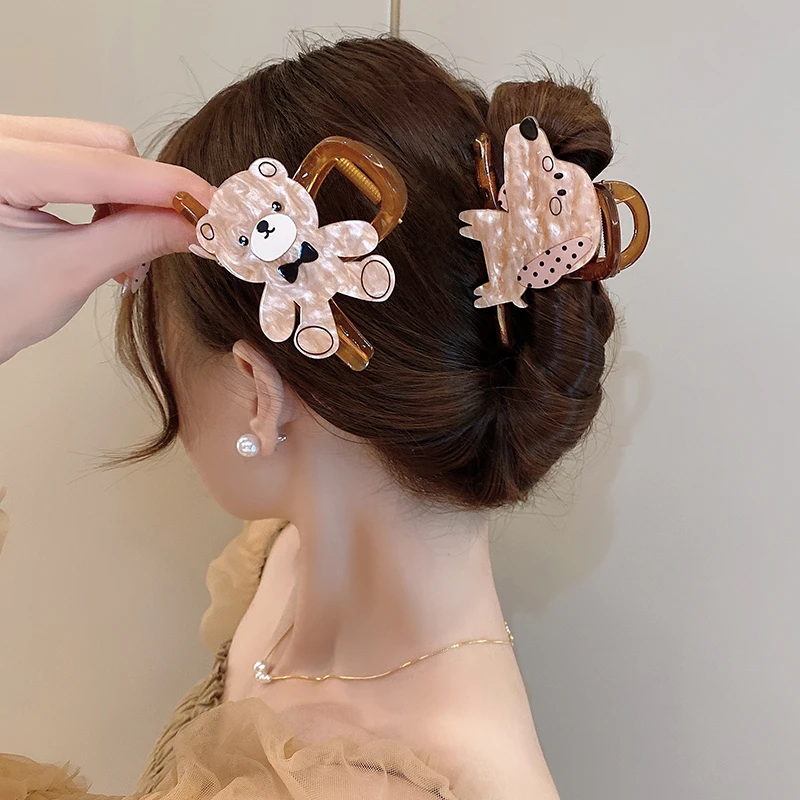 卡通可爱小熊小狗抓夹女新款高级感发夹后脑勺大号夹子头饰鲨鱼夹