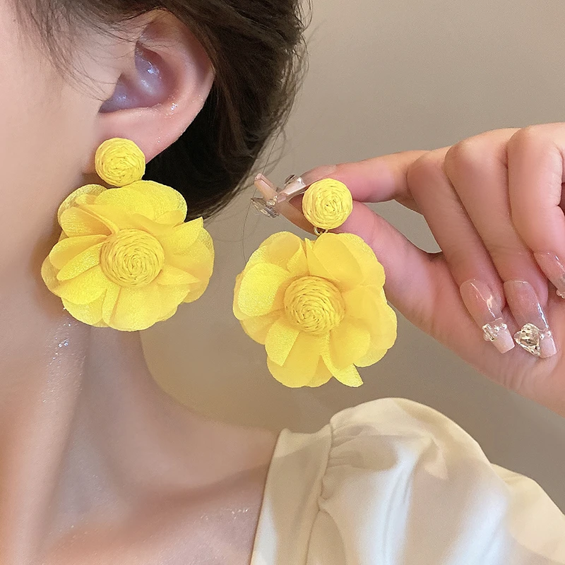 合金布艺耳饰 夸张耳饰女2024年新款爆款小众高级感耳坠花朵耳环