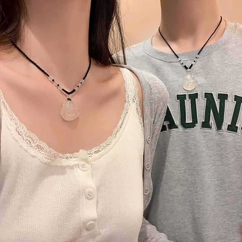 非金属布艺项链 大肚佛观音菩萨项链女黑绳锁骨链情侣吊坠配饰品
