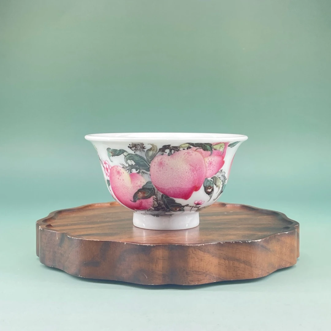 元煦窑  粉彩国画九桃压手杯  景德镇陶瓷纯手工手绘  L