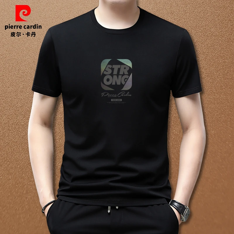 皮尔卡丹夏季新品冰丝莫代尔柔软舒适修身显瘦大码男装半袖T恤男