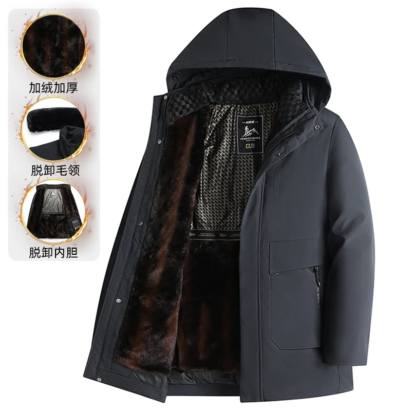 中老年男装爸爸装冬季加绒加厚中长款棉服老年人棉衣可拆卸内胆