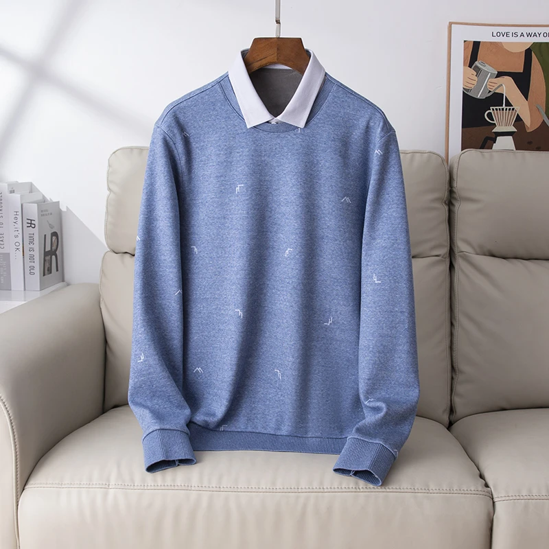 H4Q103撤柜款！加绒保暖假两件男长袖针织衫休闲秋冬保暖打底衫潮