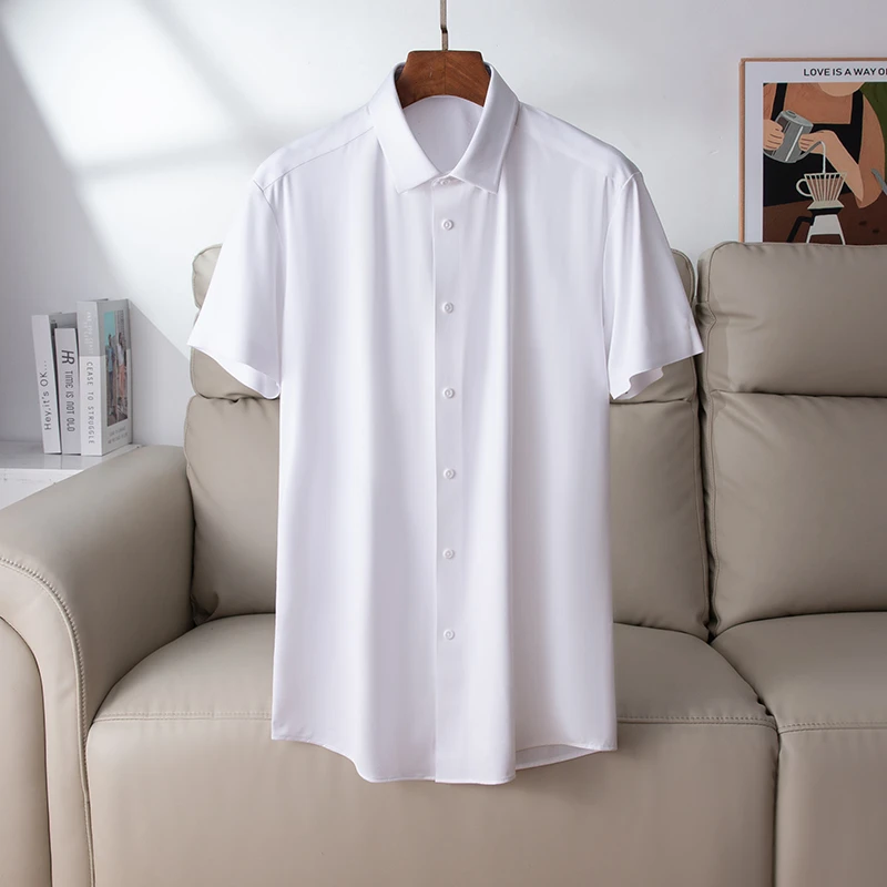 H2Y009撤柜男装！高弹不变形！白衬衫男短袖夏季薄款商务纯色衬衣潮