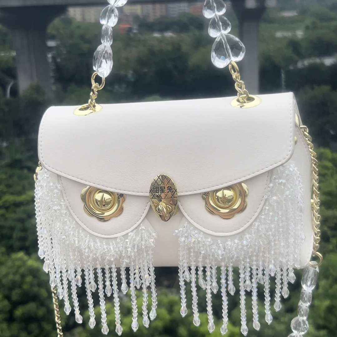 米白色手工串珠简单休闲时尚手提斜挎包