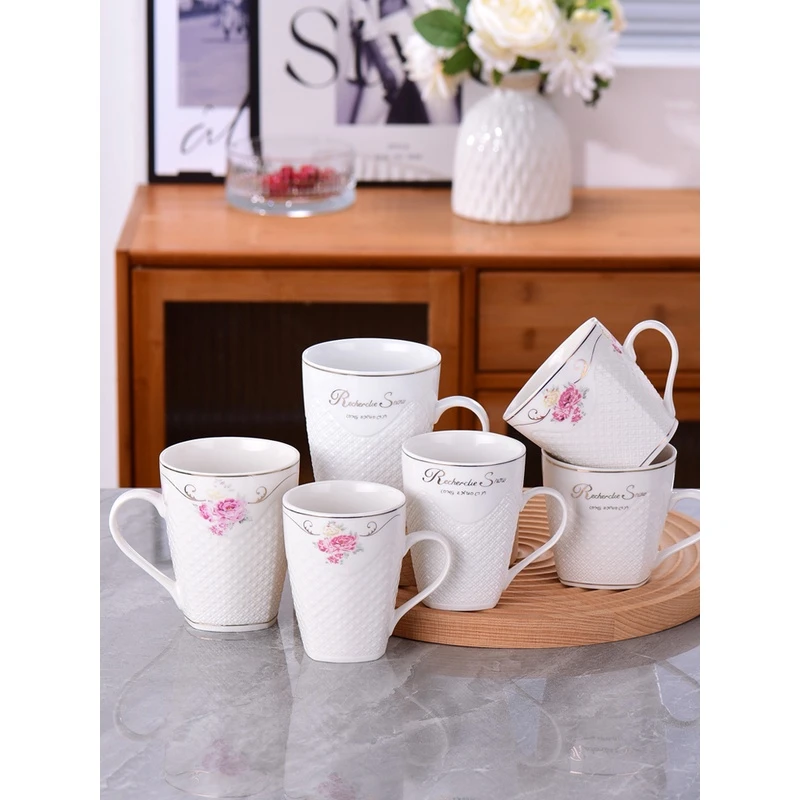 家用带把陶瓷喝水杯牛奶杯水杯马克杯早餐杯可微波炉加热大号茶杯