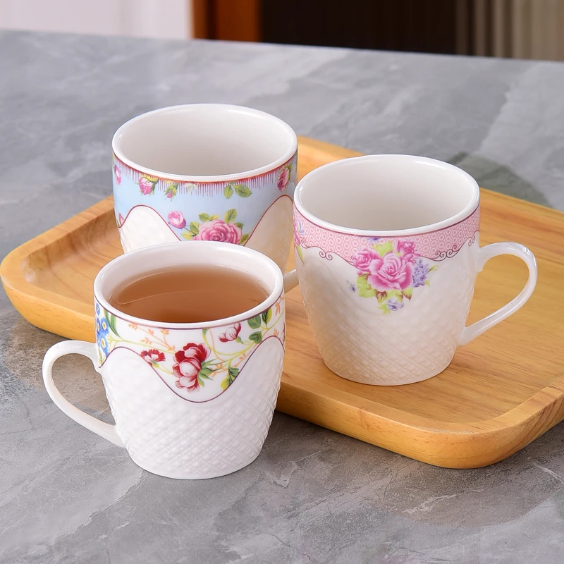 家用陶瓷水杯带把花茶杯功夫茶杯耐热大号小号骨瓷办公室茶杯陶瓷