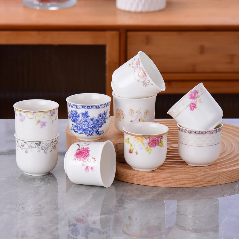 陶瓷小茶杯品茗杯功夫茶杯白瓷主人杯茶具花茶杯青花杯餐厅用茶杯
