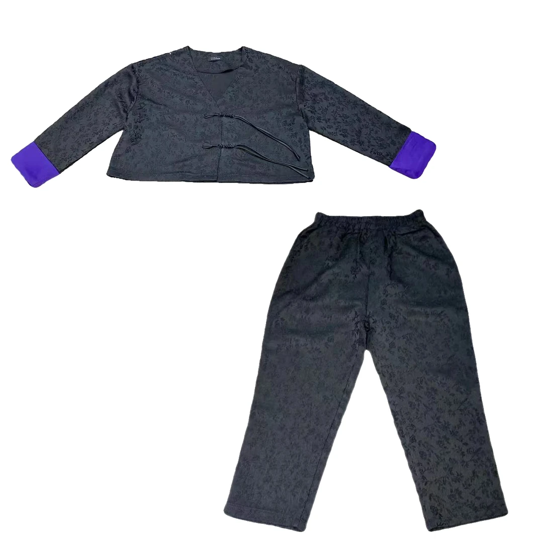 【优搭严选】时尚百搭设计款暗纹提花国潮休闲套装