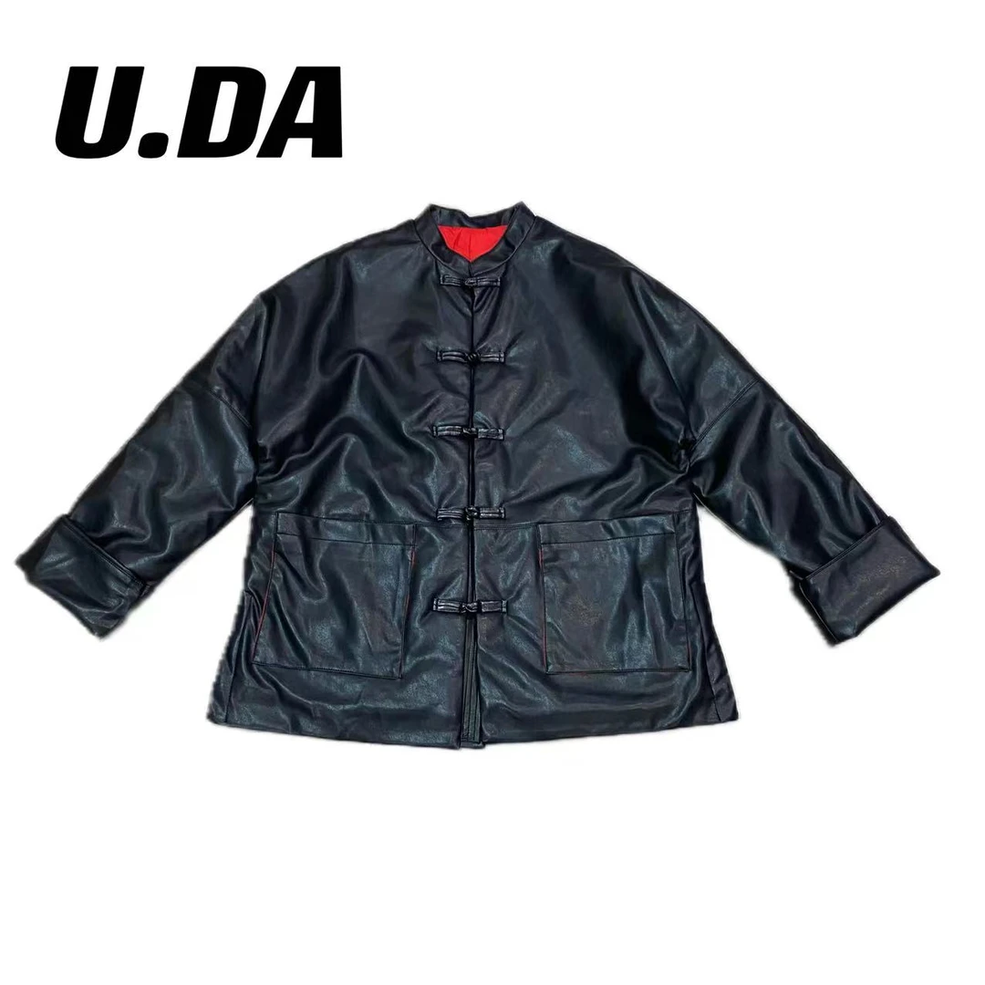 【优搭严选】时尚百搭设计款气质休闲洗水皮立领盘扣新中式外套6623