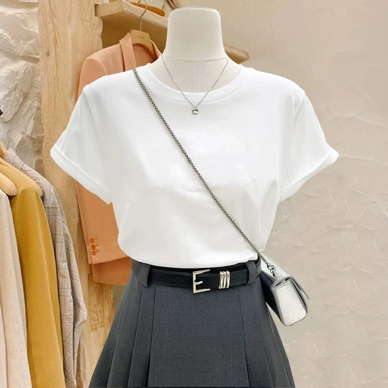 纯棉修身t恤女正肩短袖洋气夏季新款设计感小众体恤辣妹显瘦上衣