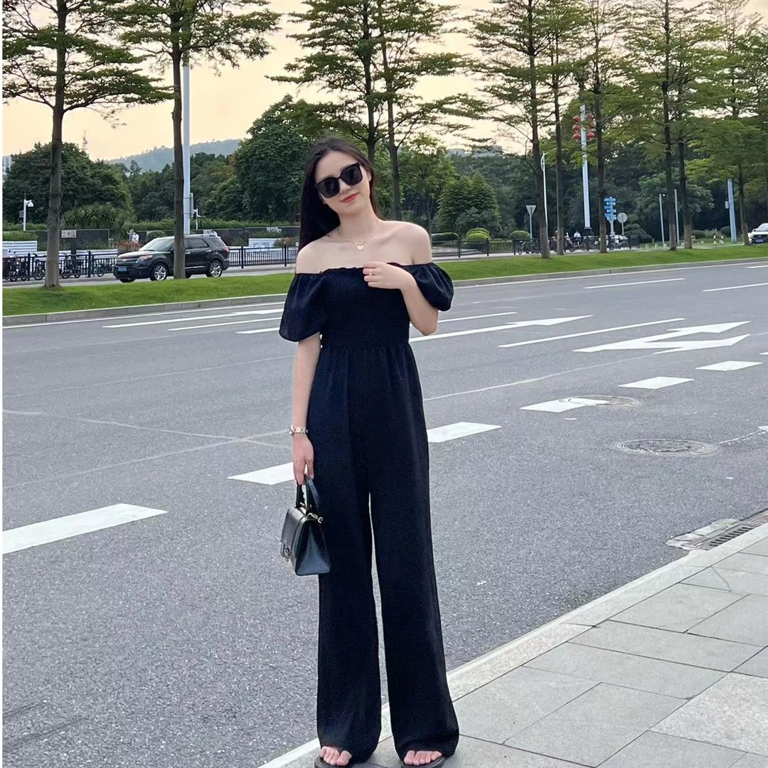 清仓【初次心动】高个子女装 一字肩休闲连体阔腿裤ZX2028