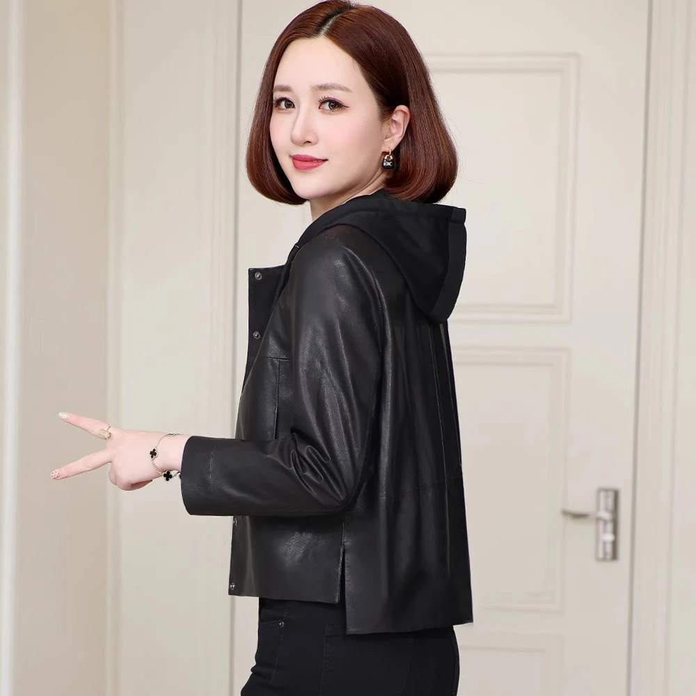 海宁真皮小皮衣女2025春秋新款休闲中年妈妈纯绵羊皮夹克短款外套