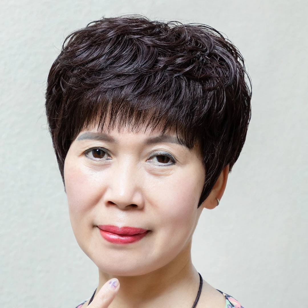 50-60岁妈妈假发全真发头套时尚中老年假发套轻薄短卷发自然真发