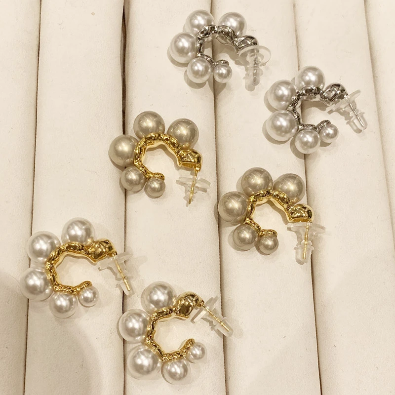 铜合金仿珍珠耳饰 珠珠耳环C法式高级感气质耳钉小众百搭轻奢耳饰