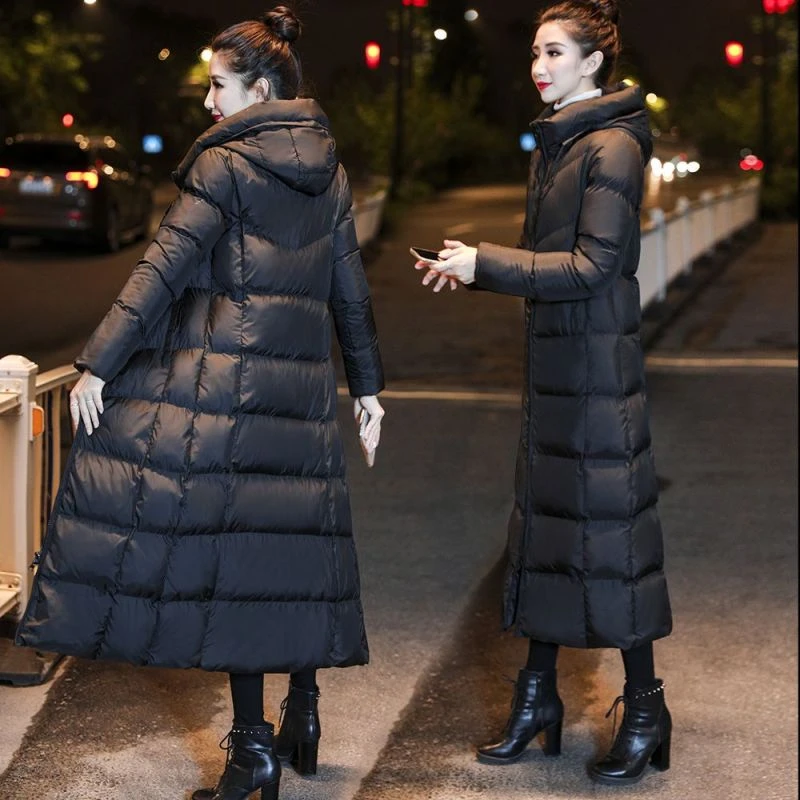 【反季清仓】欧雅欣棉衣女冬季长款过膝2023棉服连帽加厚修身棉袄