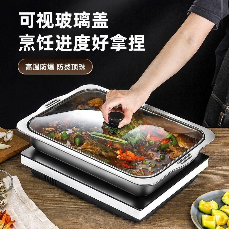 【高档加厚烤鱼盘】不锈钢烧烤盘防滑双耳防烫清洗平底盘多功能优质