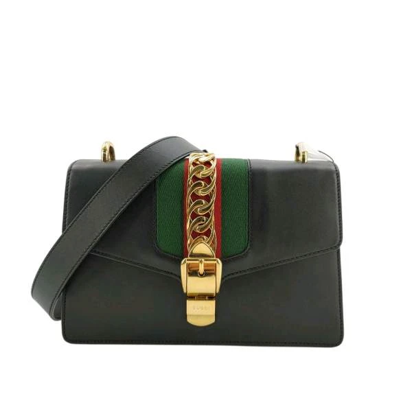 99新 GUCCI/古驰 塞尔维亚 中号 黑色皮质/单肩包 （E店）