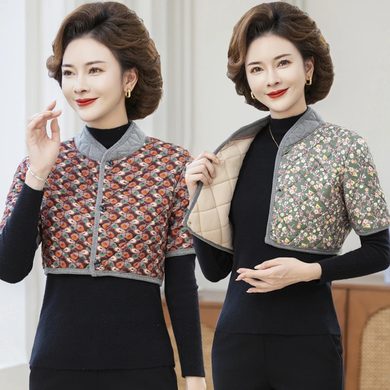 秋冬短袖德绒护肩中老年女装保暖背心睡觉护颈椎肩加绒坎肩棉马夹