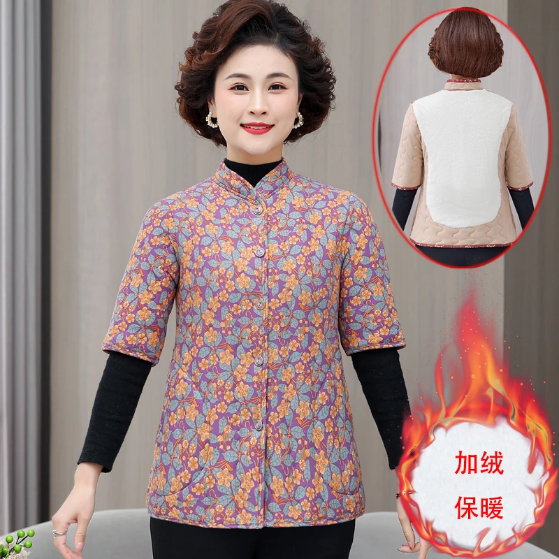 中年妈妈冬装棉马甲女加厚半袖保暖棉衣中老年秋冬外套加绒棉背心