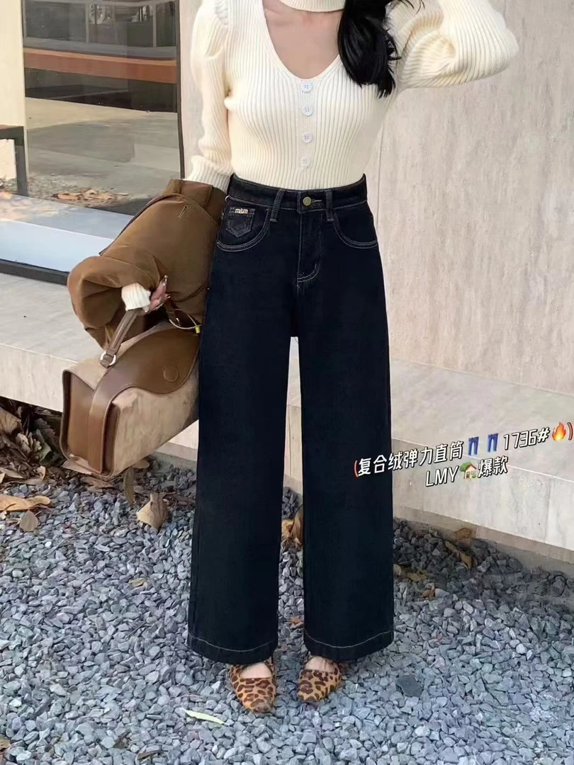 冬季新款加厚绒三本奶奶裤黑金色洋气十足1736