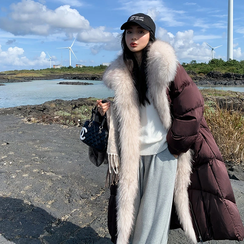 90白鹅绒2024冬季新款羽绒服女长款安哥拉红羽绒服女2024新款爆款