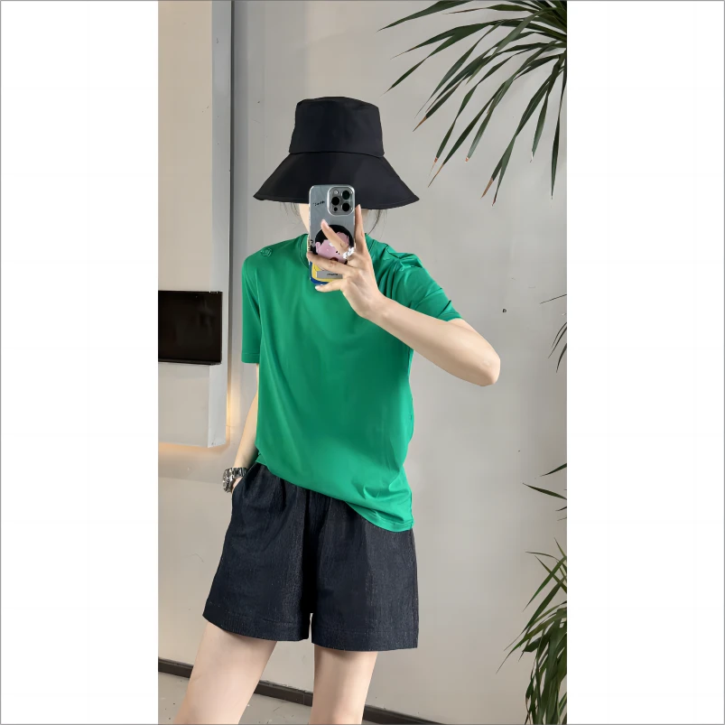 JINJIN X  夏季纯色百搭刺绣字母T恤*2406A06