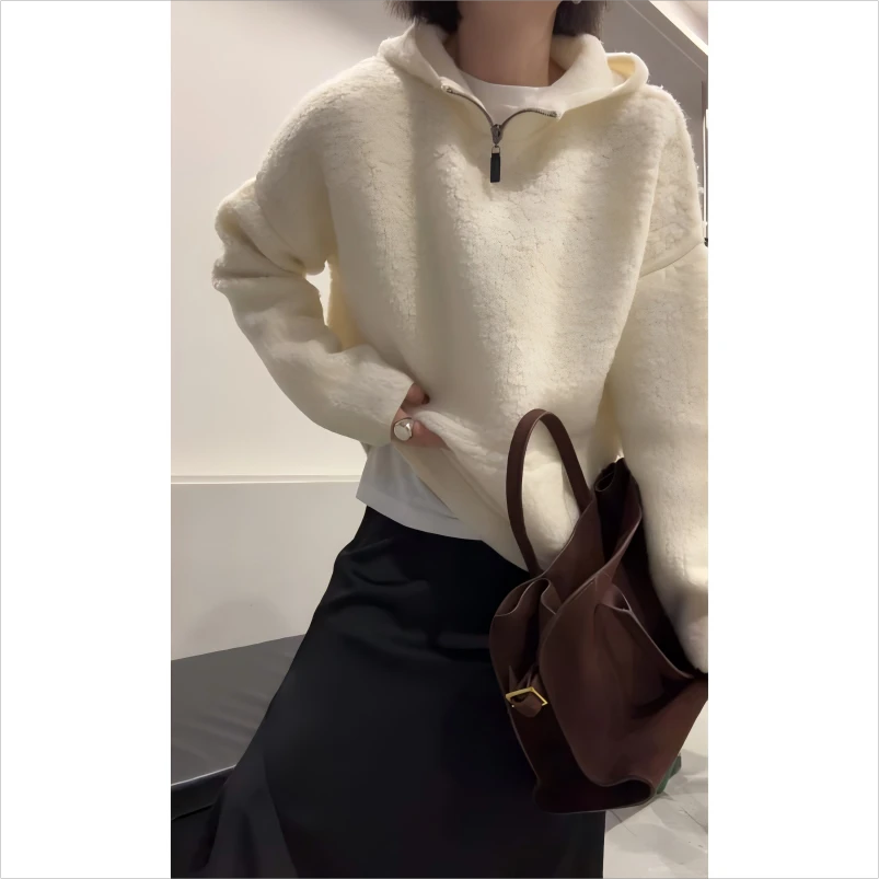 【连帽】秋冬加厚时尚百搭套头连帽慵懒风纯色毛衣*09A40