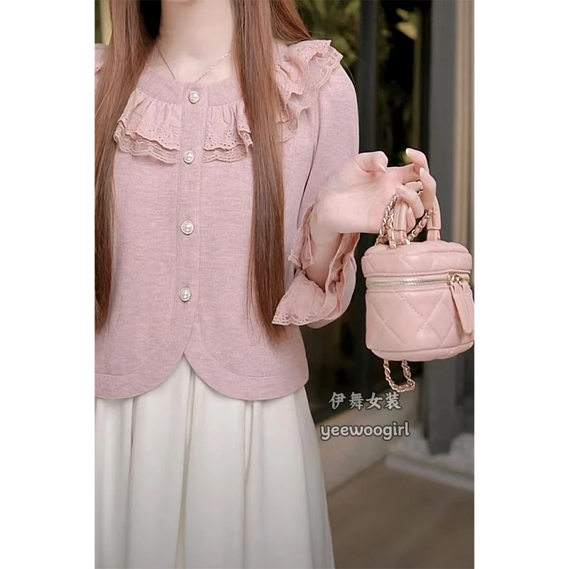 【伊舞】法式2024新款蕾丝拼接小衫女秋冬装洋气时尚甜美减龄衬衫