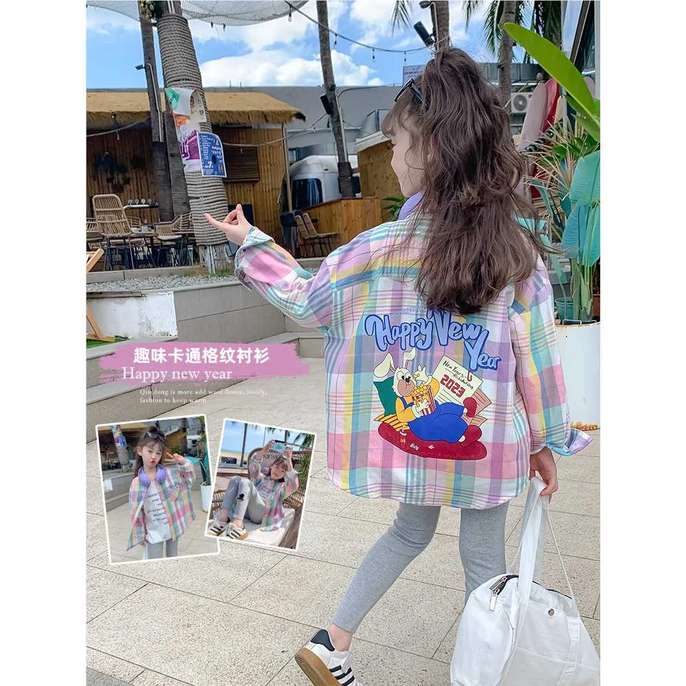 女童格子衬衫秋装2025新款洋气儿童长袖衬衣春秋款外套小女孩上衣