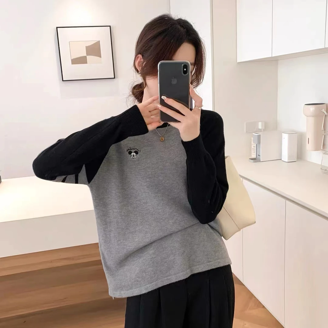 《维维推荐》加厚刺绣插肩袖卡通动漫百搭针织上衣女