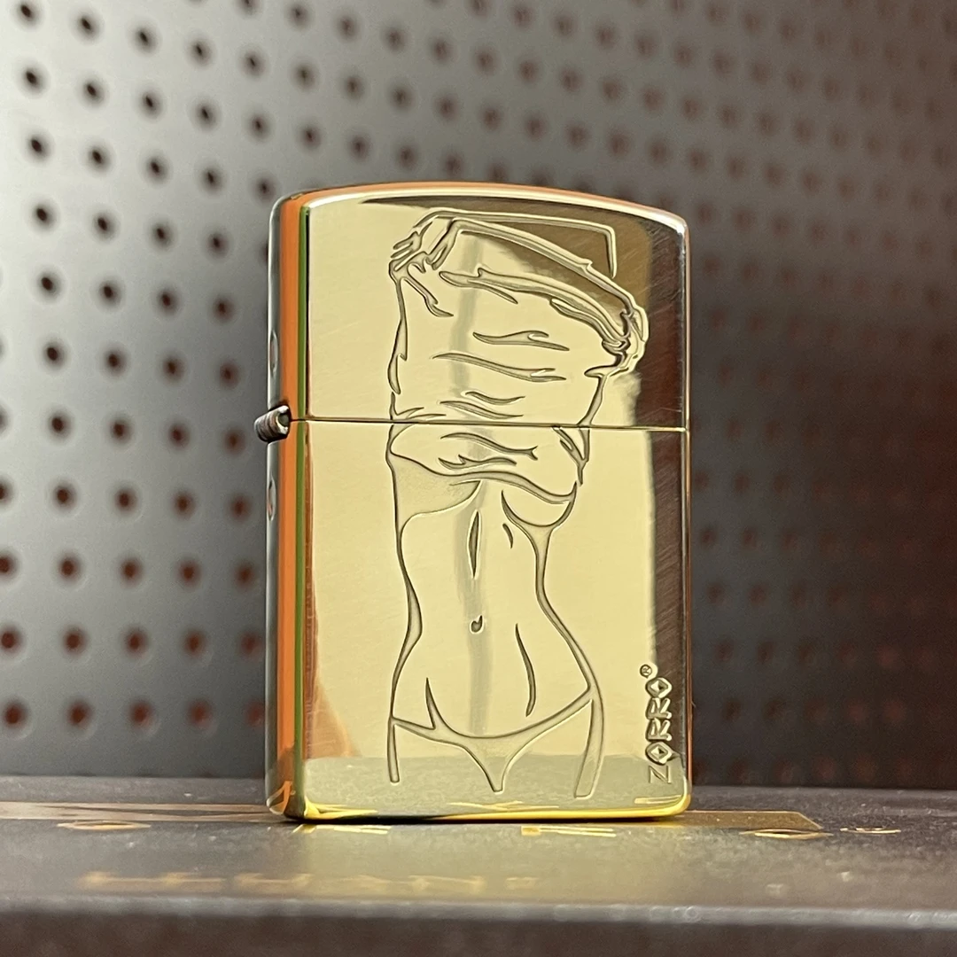 ZORRO掀衣女郎 双面精雕佐罗CLASS二代升级版纯铜黄铜棉油打火机