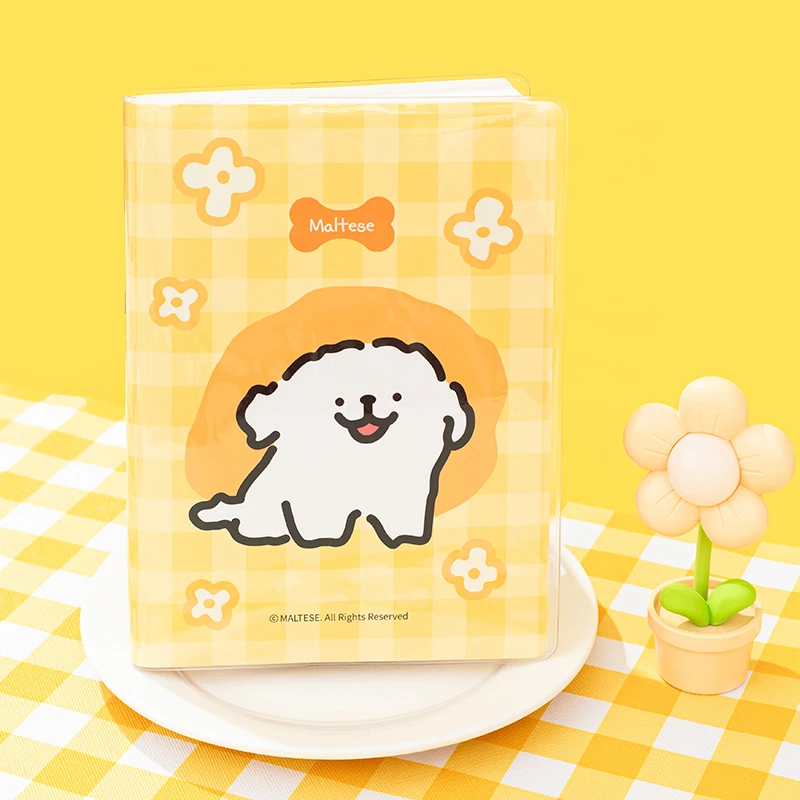 线条小狗Maltese原创胶套笔记本可爱办公学生学习本子防水封皮
