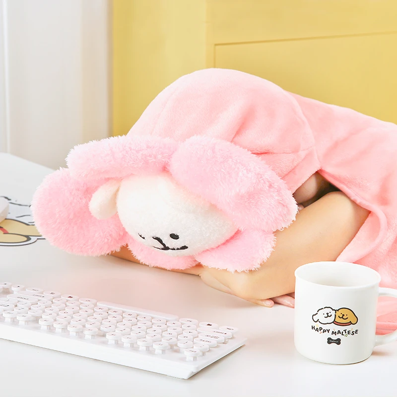 线条小狗Maltese原创太阳花空调毯可爱披肩休闲斗篷办公室午睡毯