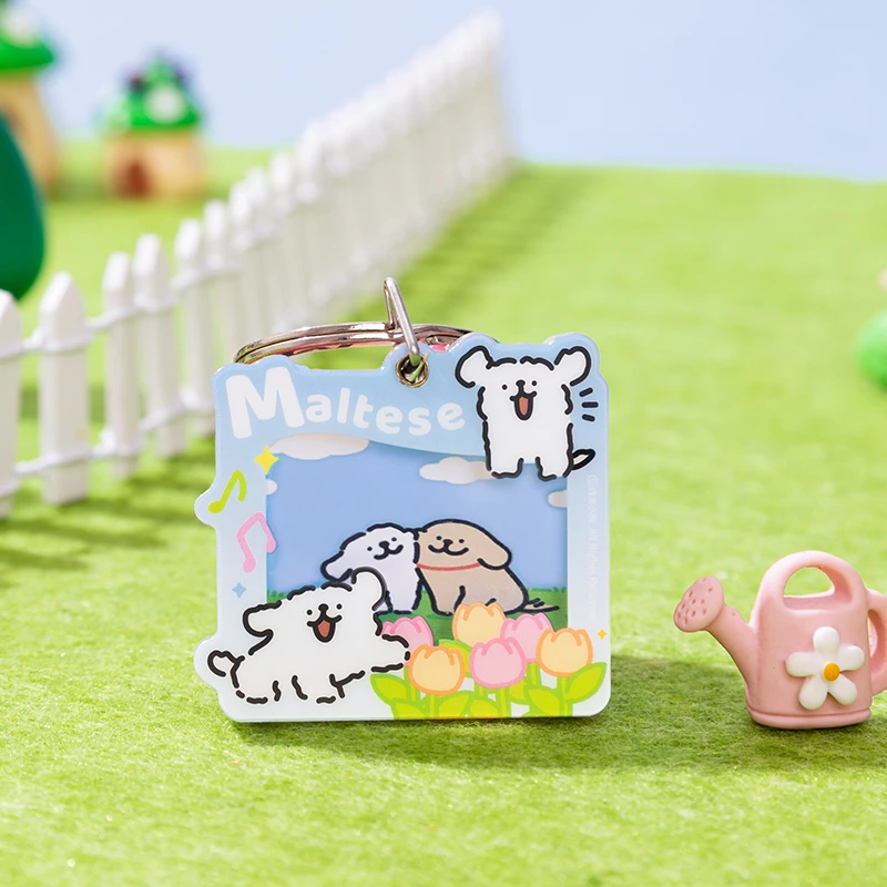 线条小狗Maltese原创相框挂件亚克力钥匙扣可爱卡通挂饰1寸照片