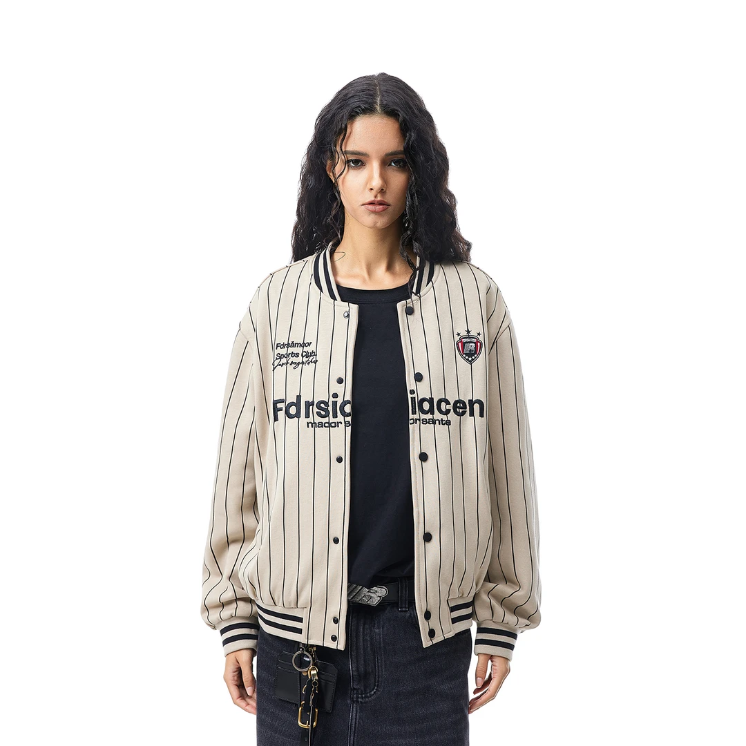 FDR官方店 美式条纹棒球服外套男女秋冬季复古运动情侣装上衣夹克