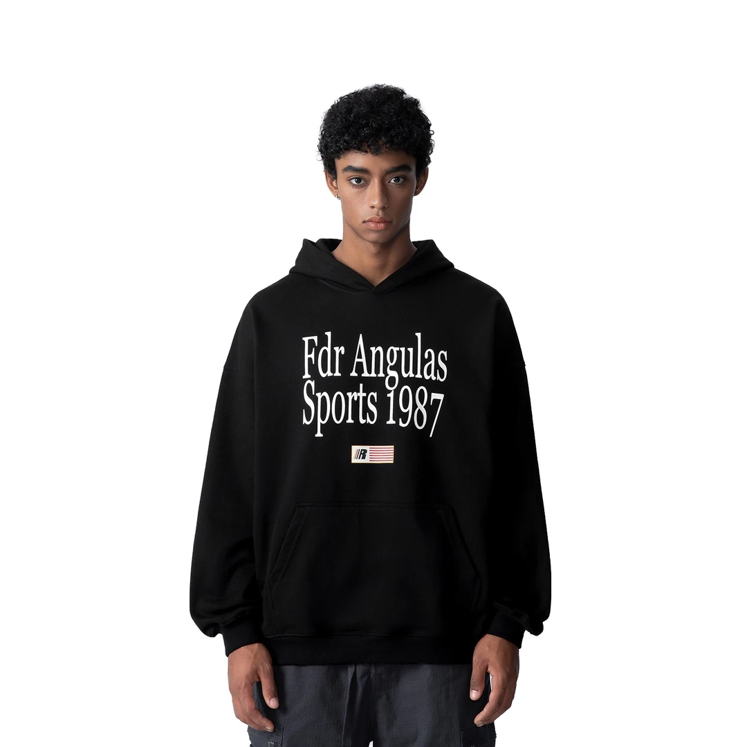 FDR国潮美式复古字母图案印花连帽卫衣男女秋季重磅高街情侣上衣