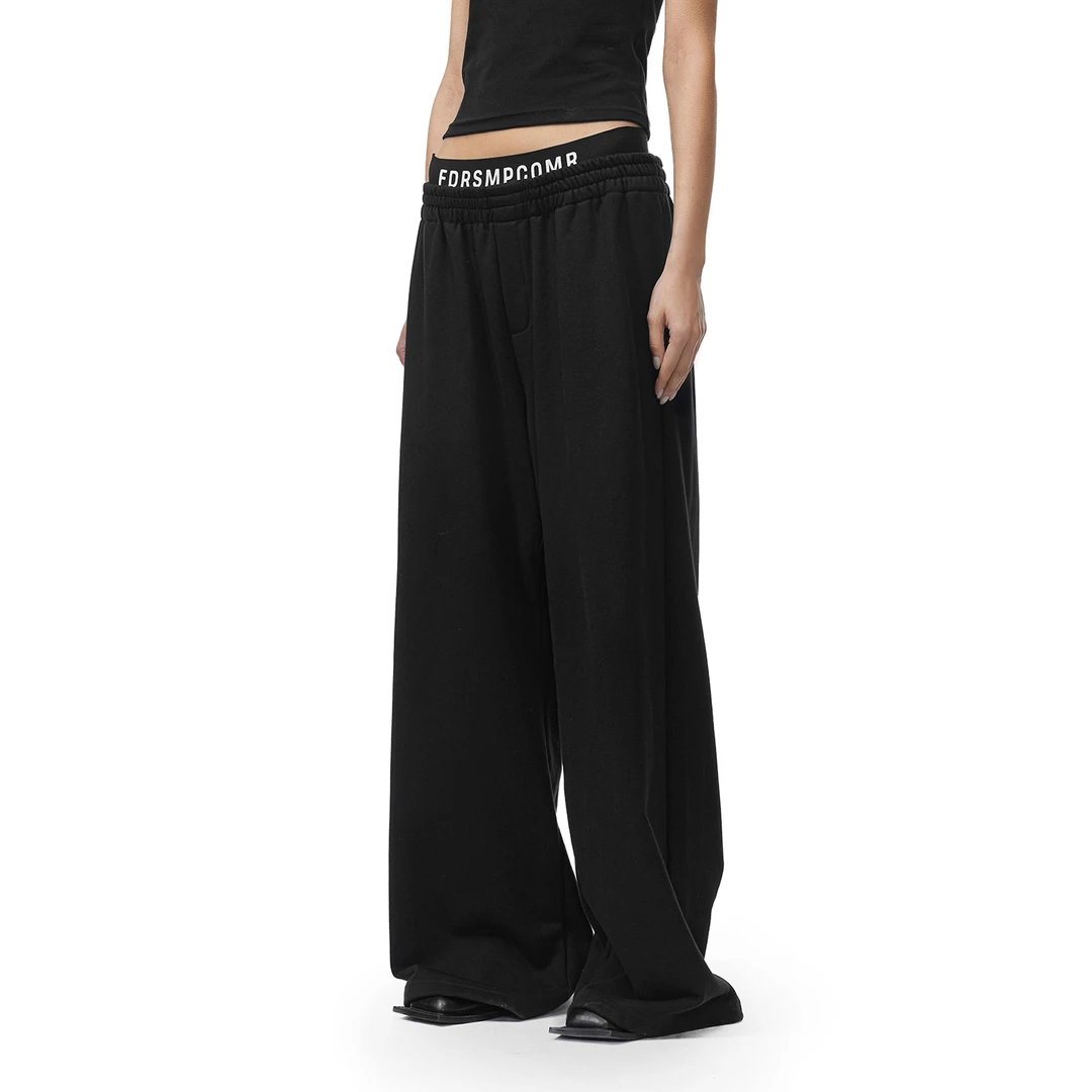 FDR官方店双腰头假两件休闲裤女美式辣妹运动宽松直筒阔腿裤子