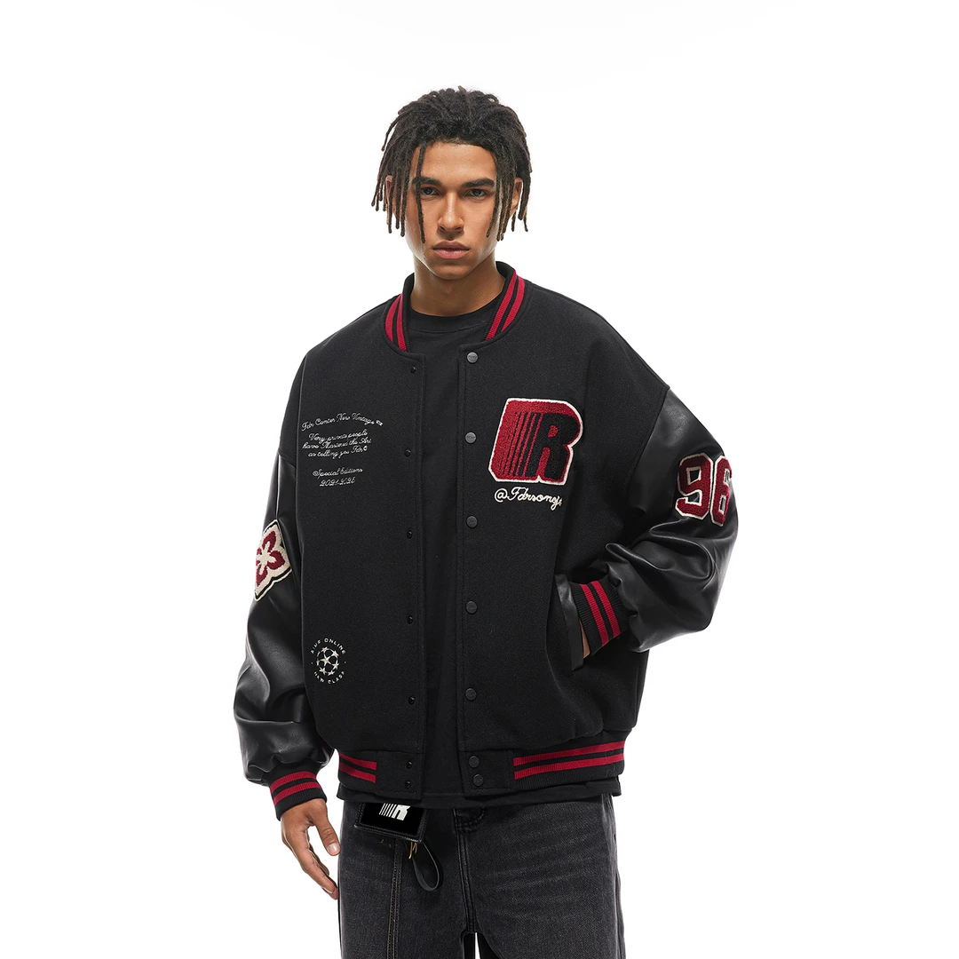 FDR官方店 徽章拼接撞色棒球服外套保暖秋冬季美式重磅宽松夹克