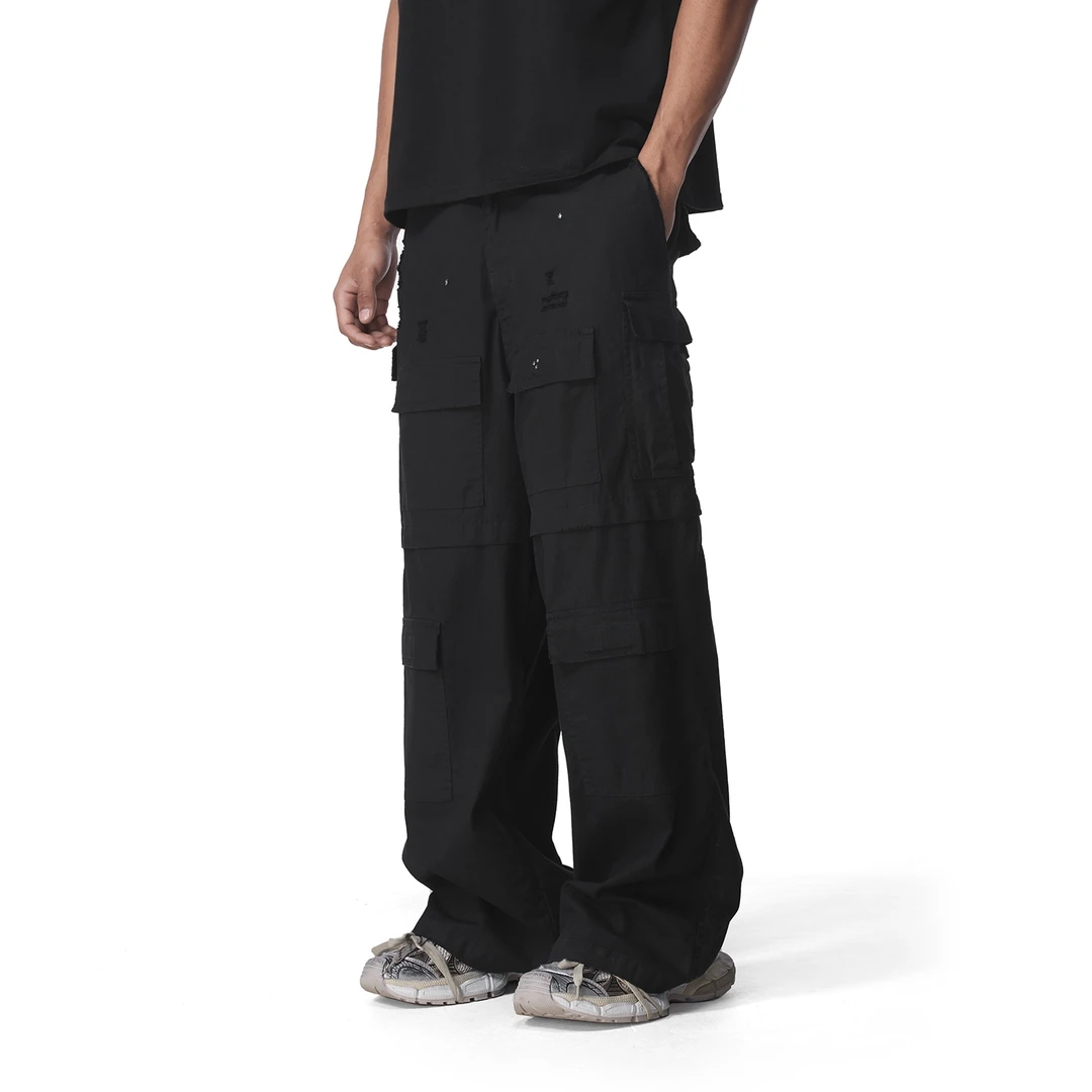 FDR官方店多袋洗破潮流男女美式运动宽松直筒裤情侣长裤休闲裤