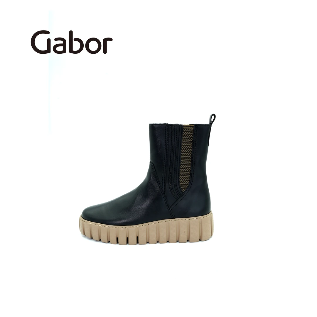 Gabor情人节厚底圆头时尚女靴拼接设计光面马丁靴牛皮革靴子36481