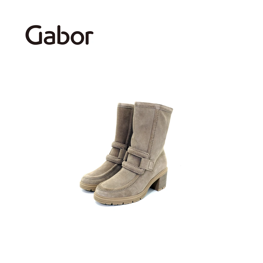 Gabor嘉步情人节圆头时装时尚情人节海鸥灰反绒牛剖层革女靴32844