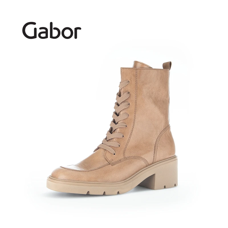 Gabor嘉步时尚休闲百搭春秋短靴舒适潮流圆头真皮中跟女靴95971